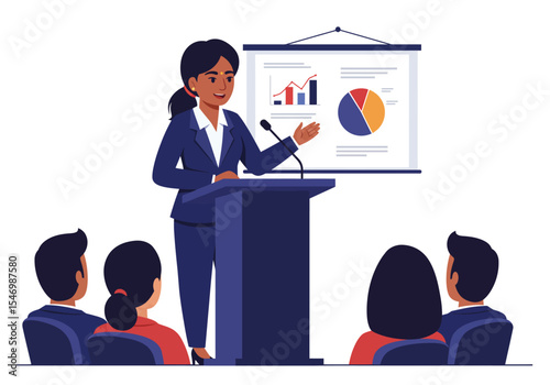 A woman giving a presentation to an audience