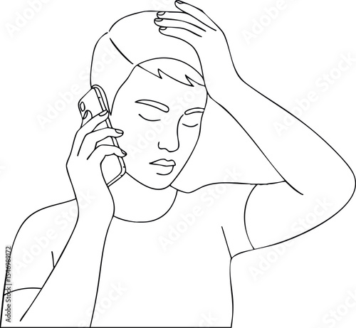 Woman Talking on Phone Holding Head Feeling Stressed Vector Illustration 