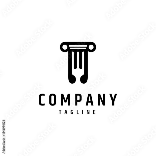 pillar logo with fork combination in flat vector design