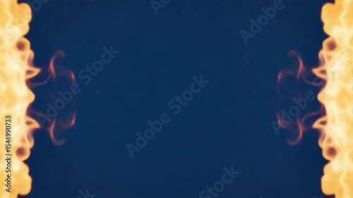 Abstract Flames Rising on Dark Blue Background with Embers