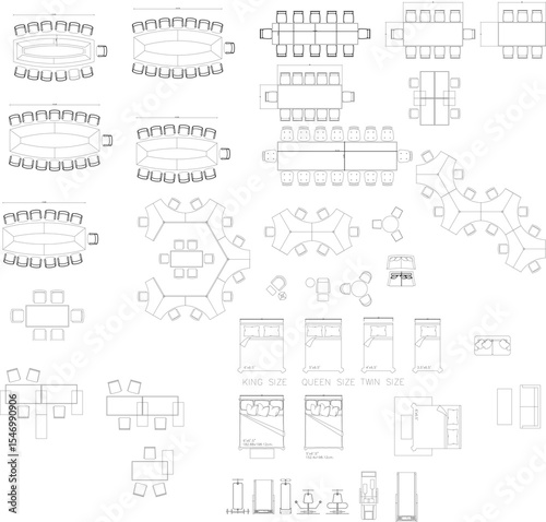 CAD Blocks - Office and Bedroom Furniture Plan View Vector Format
