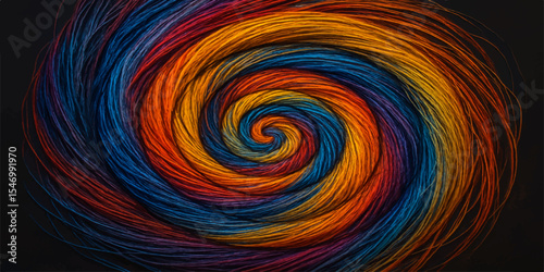 Abstract red and blue spiral fractal vortex with a heart pattern, colourful light, and swirling texture
