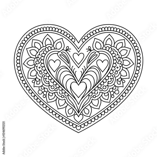 heart shep mandala with floral ornament coloring page