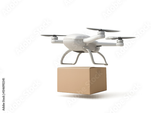 Drone delivering cardboard box in modern technology environment Isolyate on transparent background
