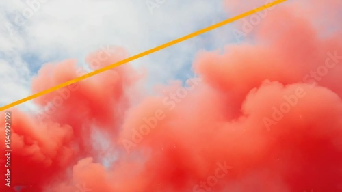 Drifting Red Smoke Slowly Filling Sky With Clouds Background