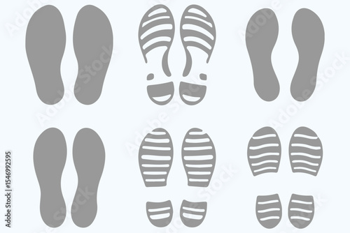 Shoe print boot, foot step silhouette mark. Shoe print set. eps 10