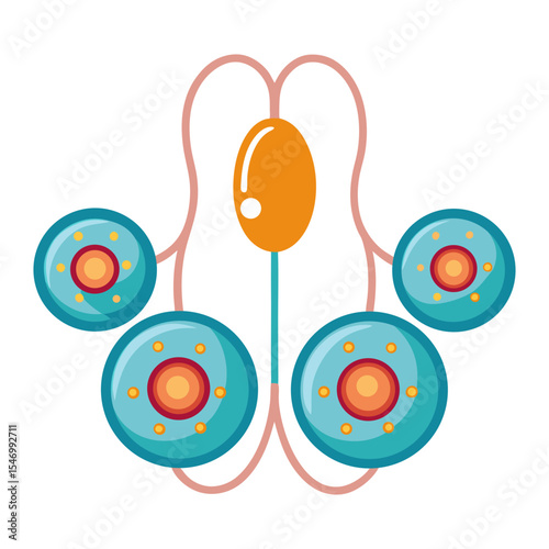 A playful illustration featuring abstract, circular musical elements, possibly representing cymbals or bells, connected by a simple string-like design.