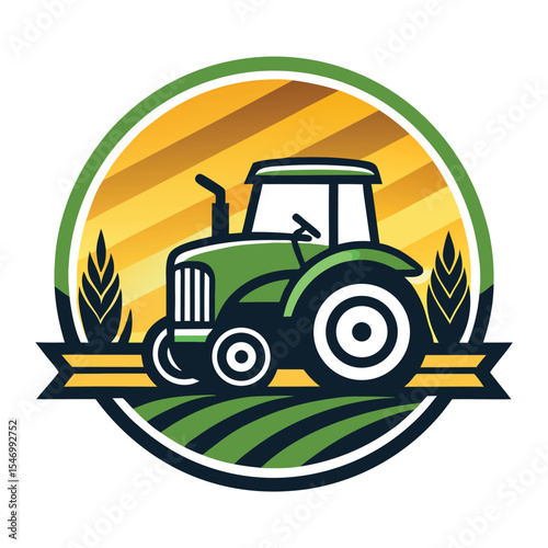 Agriculture Tractor Farm Logo with Wheat Emblem