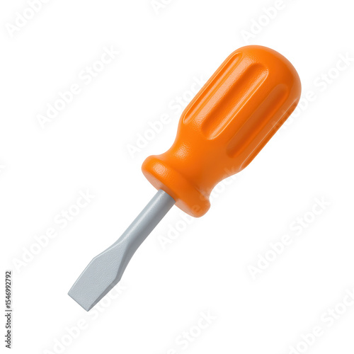 Flathead screwdriver with orange handle isolated transparency