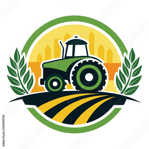 Agriculture Tractor Farm Logo with Wheat Emblem