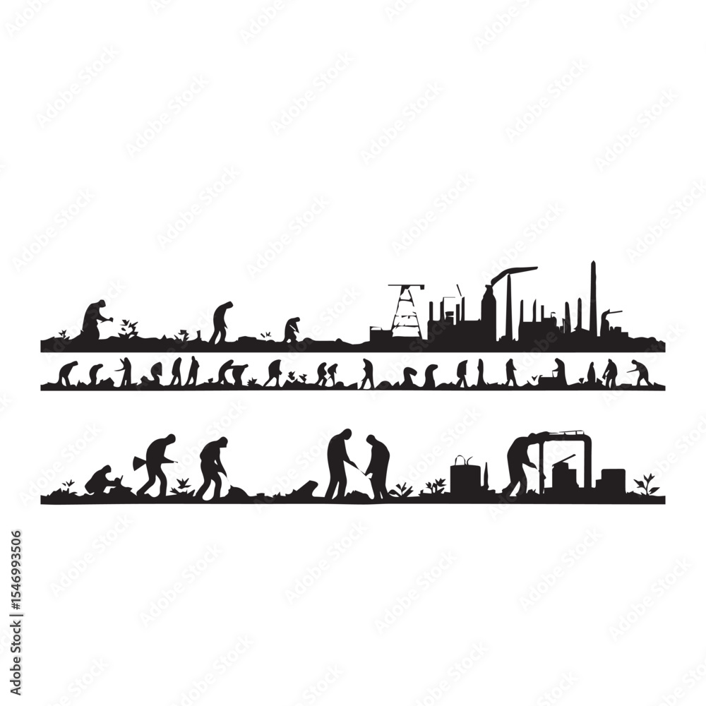 Obraz premium Human evolution and industrialization silhouette illustration