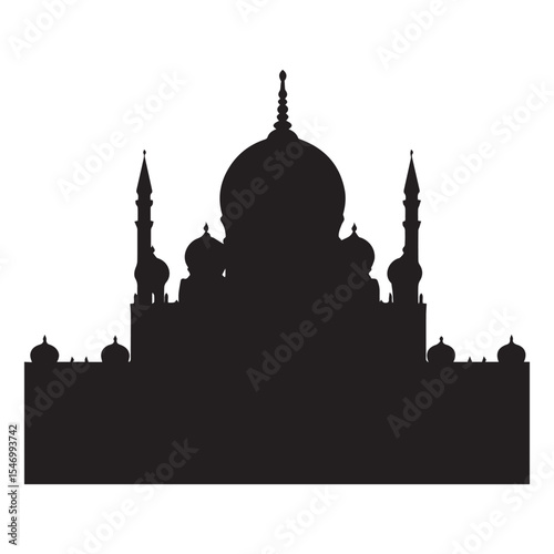 Black silhouette of a majestic mosque with domes and minarets