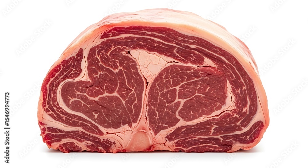 Obraz premium Raw Red Beef Roast Freshly Cut on White Background
