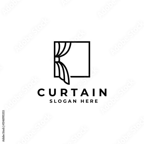 curtain logo with square shape in minimalist line art design style