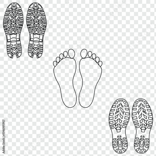 Set of human foot print, shoe print icon vector illustration. Human foot and shoe print icons . Vector for websites, mobile interfaces, presentations, banner, visual branding etc. 