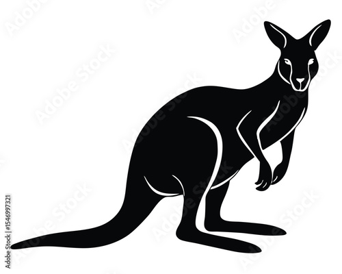 Black vector silhouette illustration of a wild kangaroo and its baby, artfully designed with an Australian nature aesthetic