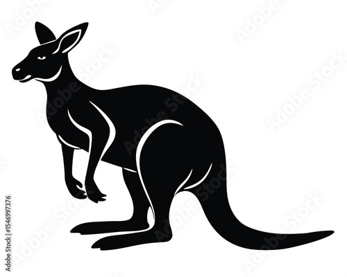 Black vector silhouette illustration of a wild kangaroo and its baby, artfully designed with an Australian nature aesthetic