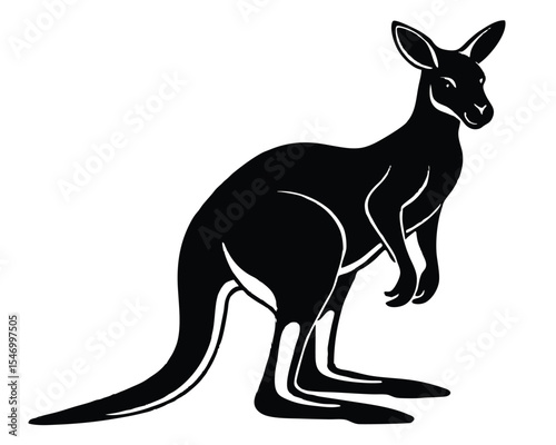 Black vector silhouette illustration of a wild kangaroo and its baby, artfully designed with an Australian nature aesthetic