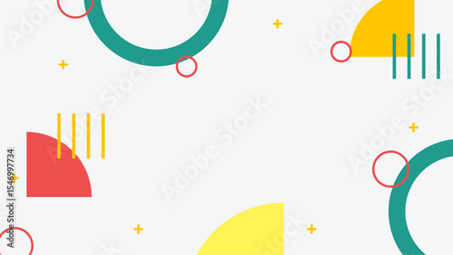 Colorful abstract design with circles, semicircles, and plus signs. Suitable for backgrounds, posters, print materials, and digital artworks.