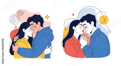Romantic couple embracing in vector art a celebration of love and affection