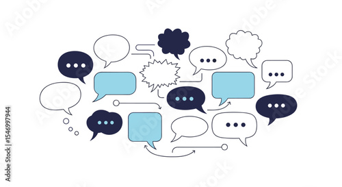 Conceptual communication bubbles showing interaction ideas sharing information networking social activity collaboration