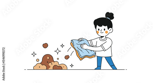 A person cleaning up mess with a cloth vector graphic illustration