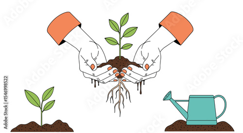 Planting growth agriculture and nurturing vector design for sustainable future development of humanity