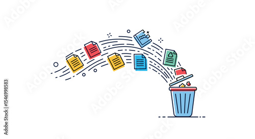 Conceptual vector design showcasing deletion and loss of documents into the trash can