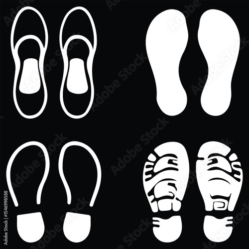 Human shoe print icons. Vector illustration. isolated on black background. EPS 10 