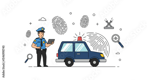 Vector illustration depicting crime scene investigation law enforcement and forensic analysis profession presentation
