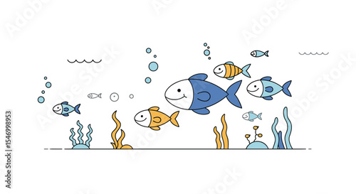 Underwater world a colorful vector design depicting fish seaweed bubbles and light waves