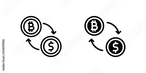 Professional crypto exchange icons with trading and conversion symbols for cryptocurrency trading platforms and fintech apps