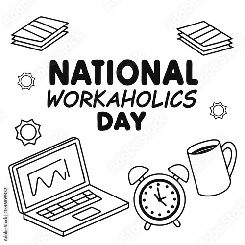 NATIONAL WORKAHOLICS DAY vector illustration