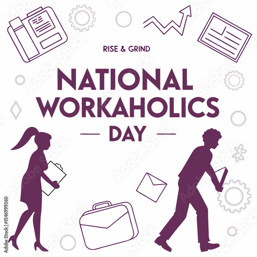 NATIONAL WORKAHOLICS DAY vector illustration