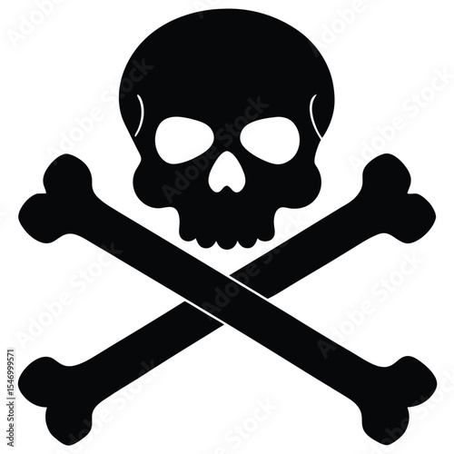 Skull and crossbones pirate flag symbol with jolly roger design and danger warning icon
