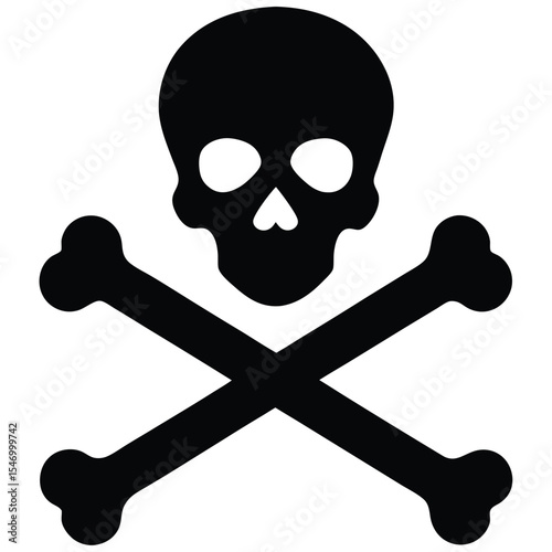 Skull and crossbones pirate flag symbol with jolly roger design and danger warning icon