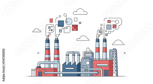 Industrial factory plant vector illustration air pollution environment problems line art design