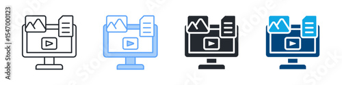 Content Icon Set Multiple Style. Designed In Outline, Blue, Glyph, Dual Tone