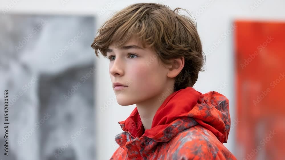 young artist deep in thought gazing at his artwork