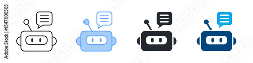 Chatbot Icon Set Multiple Style. Designed In Outline, Blue, Glyph, Dual Tone