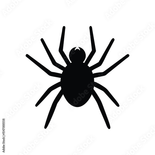 A black silhouette of a spider with a round body