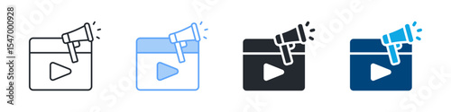 Video Marketing Icon Set Multiple Style. Designed In Outline, Blue, Glyph, Dual Tone