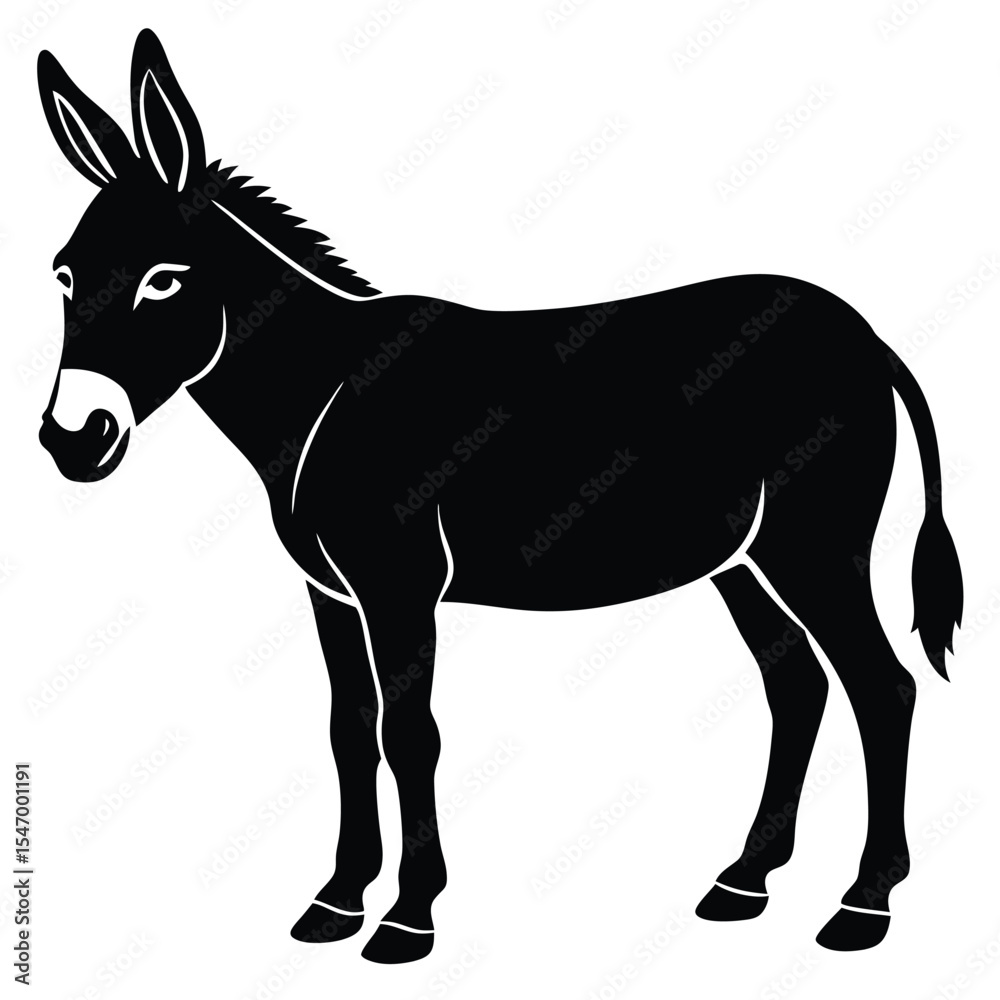 Fototapeta premium Donkey and Horse Vector Illustration in Black Silhouette Style