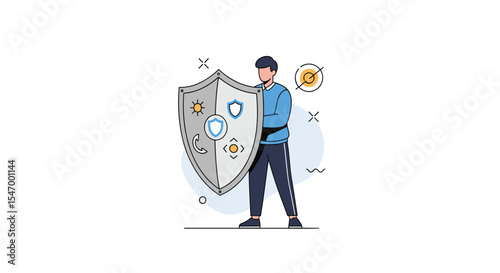 Illustration of person holding shield protecting from germs and viruses concept flat design