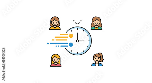 Timely teamwork aiding productivity through collaboration and effective time management illustration vector design
