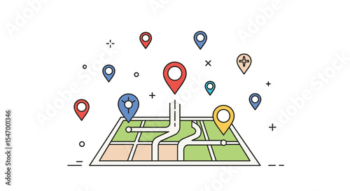 Flat vector design of map pointers for navigation and location services use