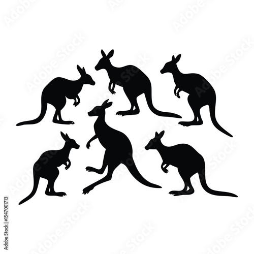 Kangaroo animal silhouettes set Vector Design.