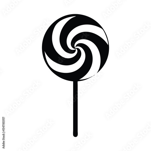 lack and white, stylized lollipop. The lollipop is depicted as a spiral design.