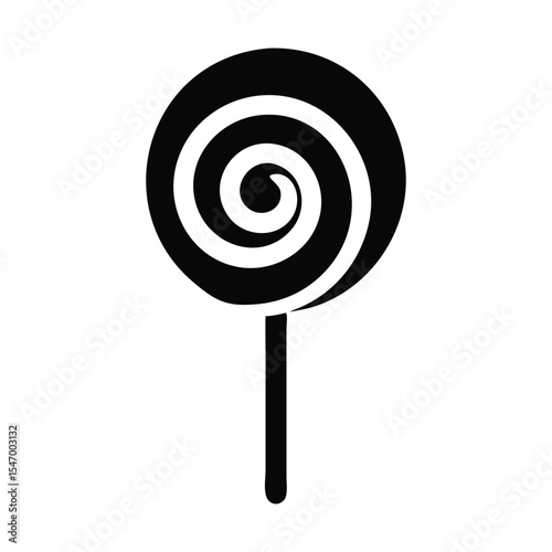lack and white, stylized lollipop. The lollipop is depicted as a spiral design.