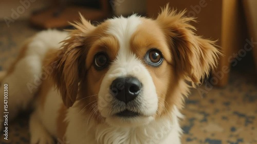 Looking Brown and White Dog Close Up Indoor